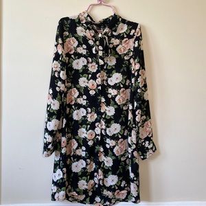 Worn once. Forever 21 Black floral semi-sheer button down shirt dress. Small